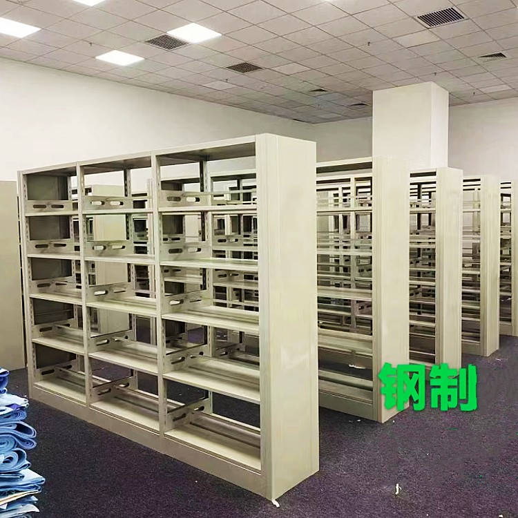 学校图书馆书架落地分层置物架钢制转印木纹书籍架