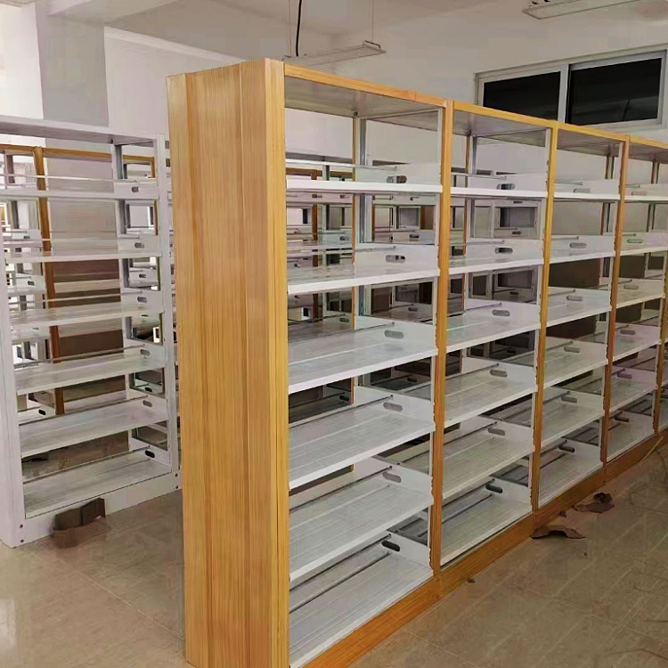 钢制学生书架加厚加固图书馆双面书架落地移动置物架工厂